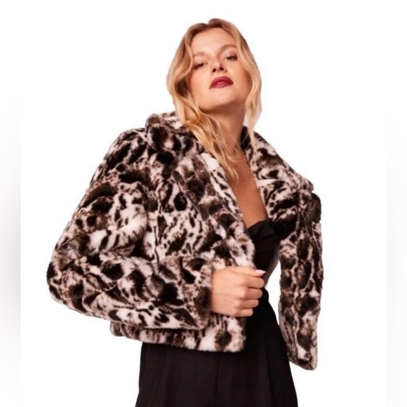 NWT Band Of The Free Animal Print Faux Fur Jacket W/Pockets Ivory/Black Size S - Picture 1 of 9